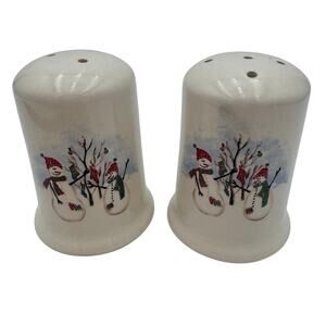 Royal Season Salt and Pepper Shakers Stoneware Snowman Winter Christmas Dishes